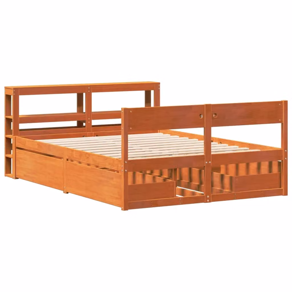 Berkfield Home Solid Wood Pine Bed Frame in Wax Brown, W/D/H: 135 x 190 cm – 3