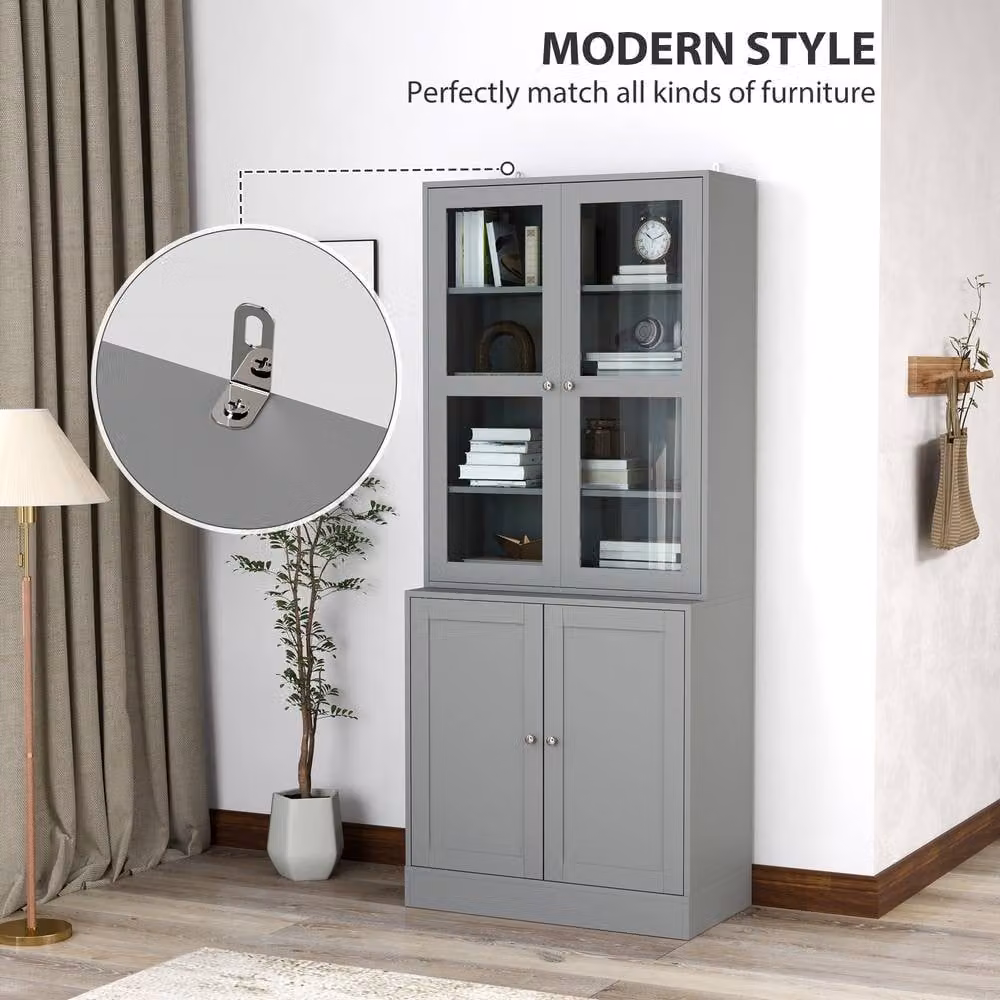 STILVORA Grey Modern Display Cabinet with Glass Doors and Internal Shelves – 3