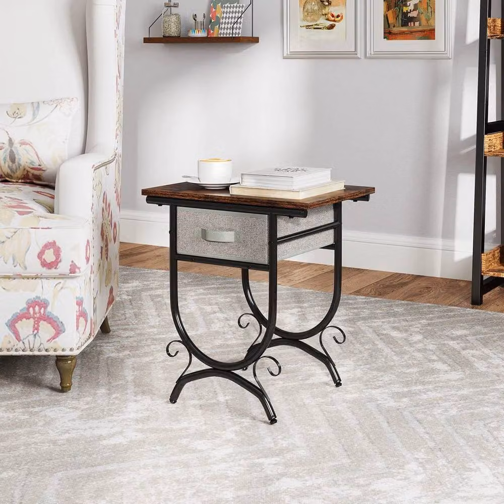 Kelvenix Home Accent Table in Brown with Industrial Metal X-Frame Design – 3