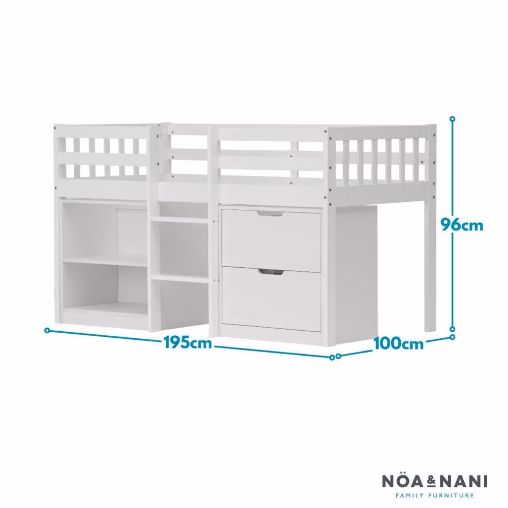 Nöa and Nani Mira Sleepstation Single Cabin Bed in White Solid Pine with Drawers and Bedside Shelf – 2