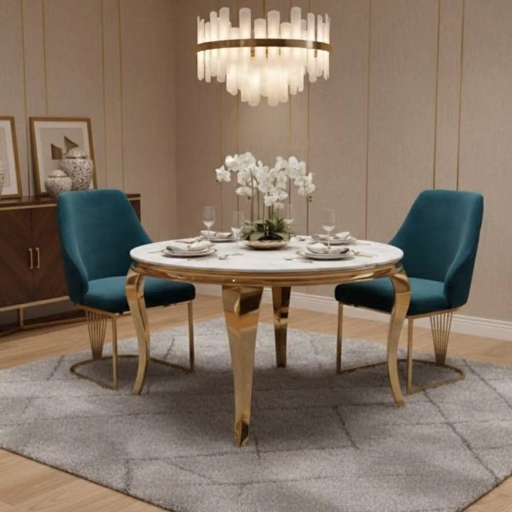 HOME LUXE INTERIOR Lasco Set of 2 Green and Gold Velvet Dining Chairs with Metal Legs – 4