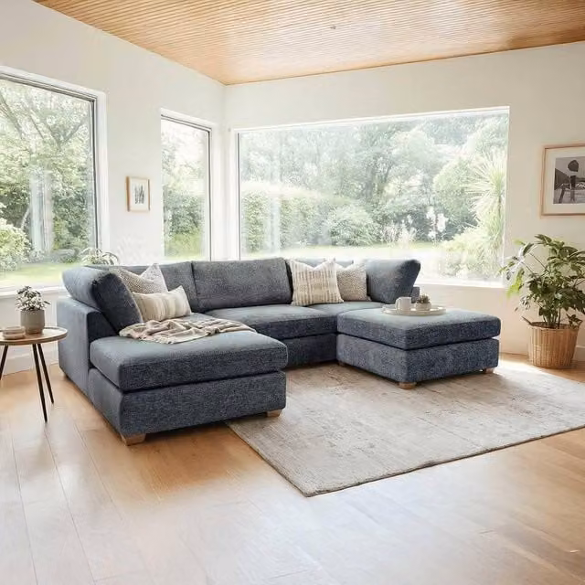 Furnishings For Less UK Kenzo U-Shaped 4-5 Seater Chenille Fabric Sofa in Navy Blue – 1