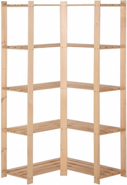Berkfield Home 5-Tier Solid Pinewood Corner Storage Rack in Beige, W/D/H: 82.5 x 82.5 x 170 cm