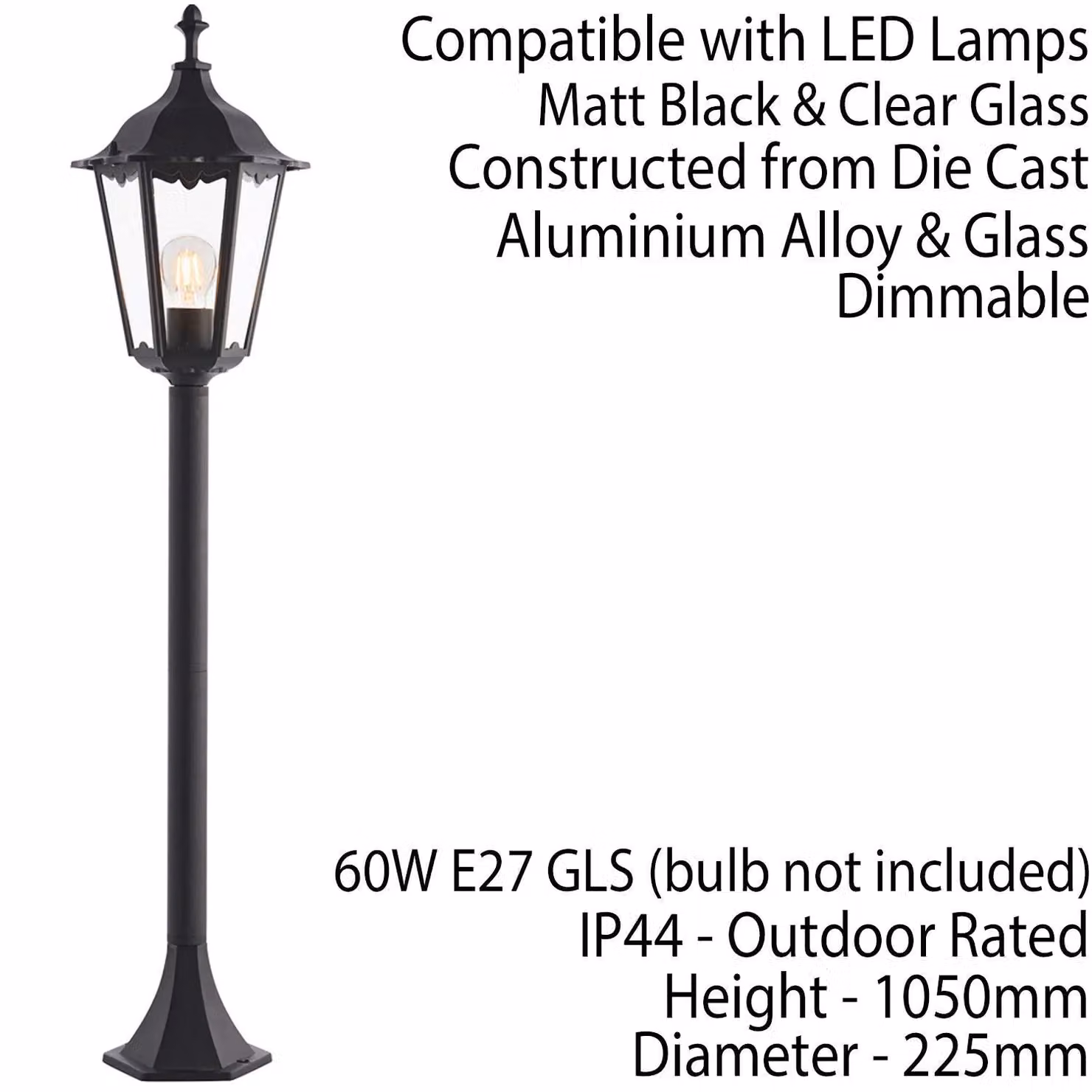 Loops LED Outdoor Bollard Lantern in Matt Black and Transparent Glass, Height: 105 cm – 2