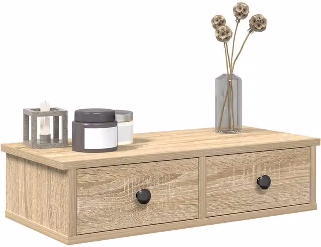 Berkfield Home Wall Shelf with Drawers in Sonoma Oak Brown, W/D/H: 60 x 25 x 15 cm