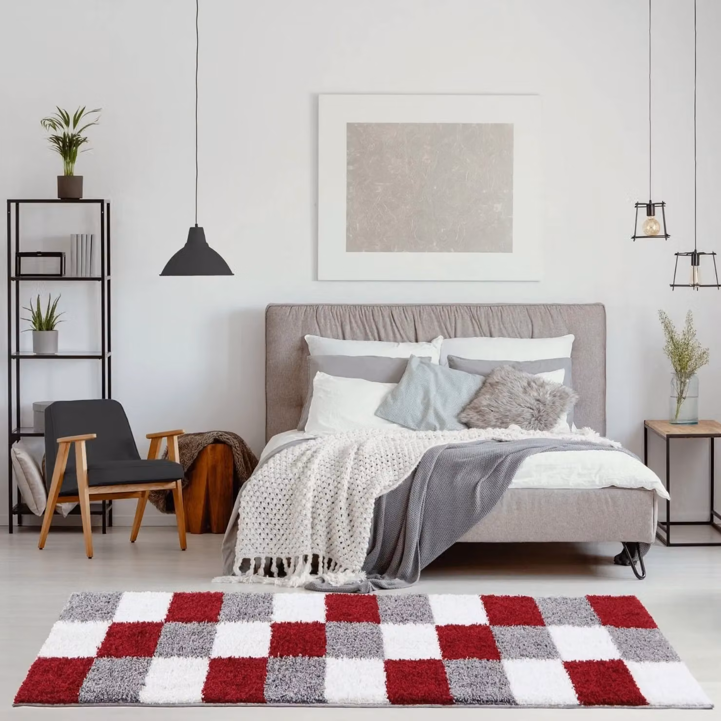 THE RUGS Soft Check High Pile Shaggy Rug for Living Room and Bedroom, Red, W: 160 cm, D: 230 cm – 10