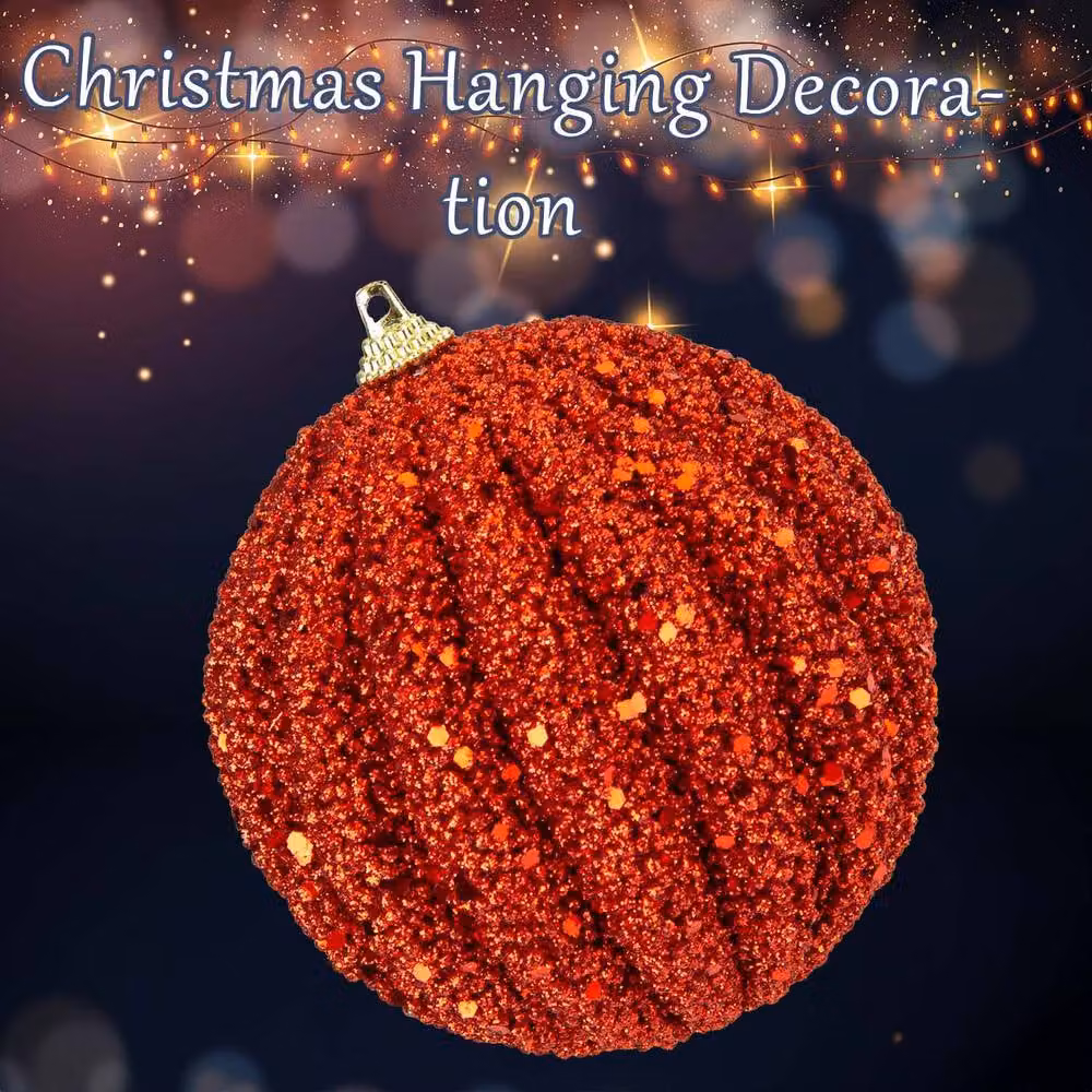 VFM e-Store Red Glitter Hanging Christmas Bauble Decoration, W: 12 cm, H: 11 cm – 3