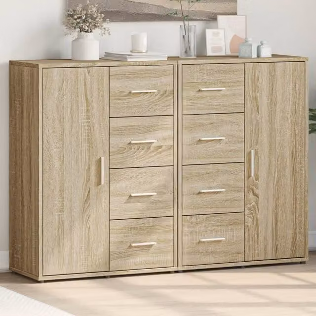 Berkfield Home Set of 2 Sonoma Oak Sideboards in Brown, W/D/H: 60 x 31 x 84 cm