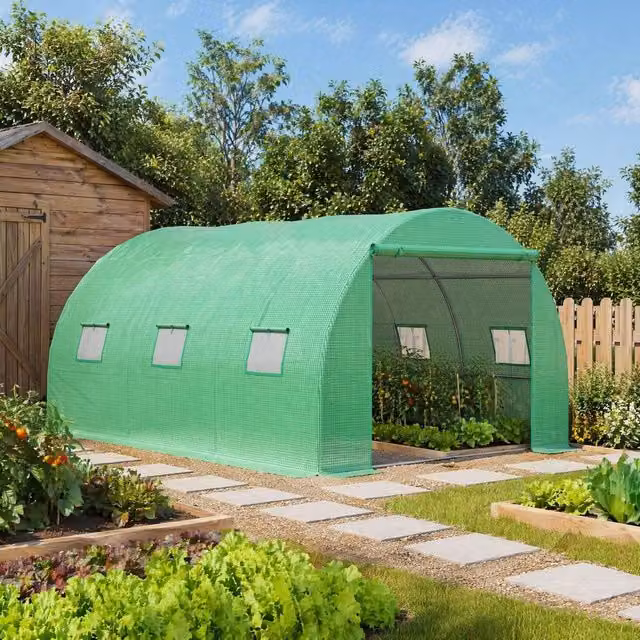 STILVORA Green Walk-In Steel Greenhouse with 6 Windows, W: 400 cm, D: 300 cm, H: 200 cm