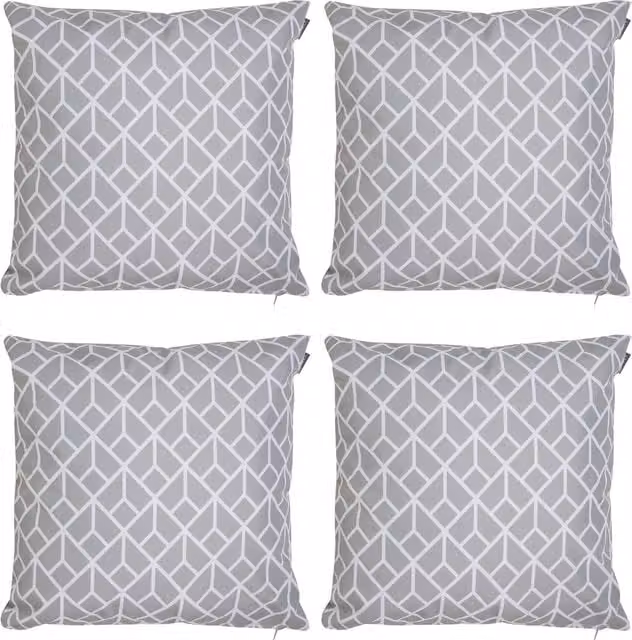ICON Set of 4 Art Deco Geometric Waterproof Indoor and Outdoor Cushions in Grey, 43 x 43 cm