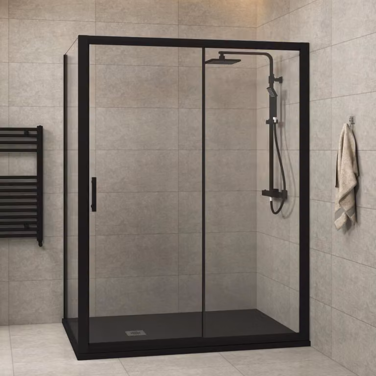 Royal Bathrooms Milan 6mm Rectangular Sliding Door Glass Shower Enclosure, Matt Black