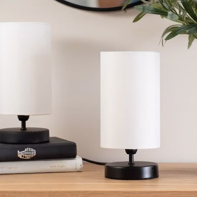 ValueLights Francis Pair of Black Dimmable Touch Table Lamps with White Bulbs