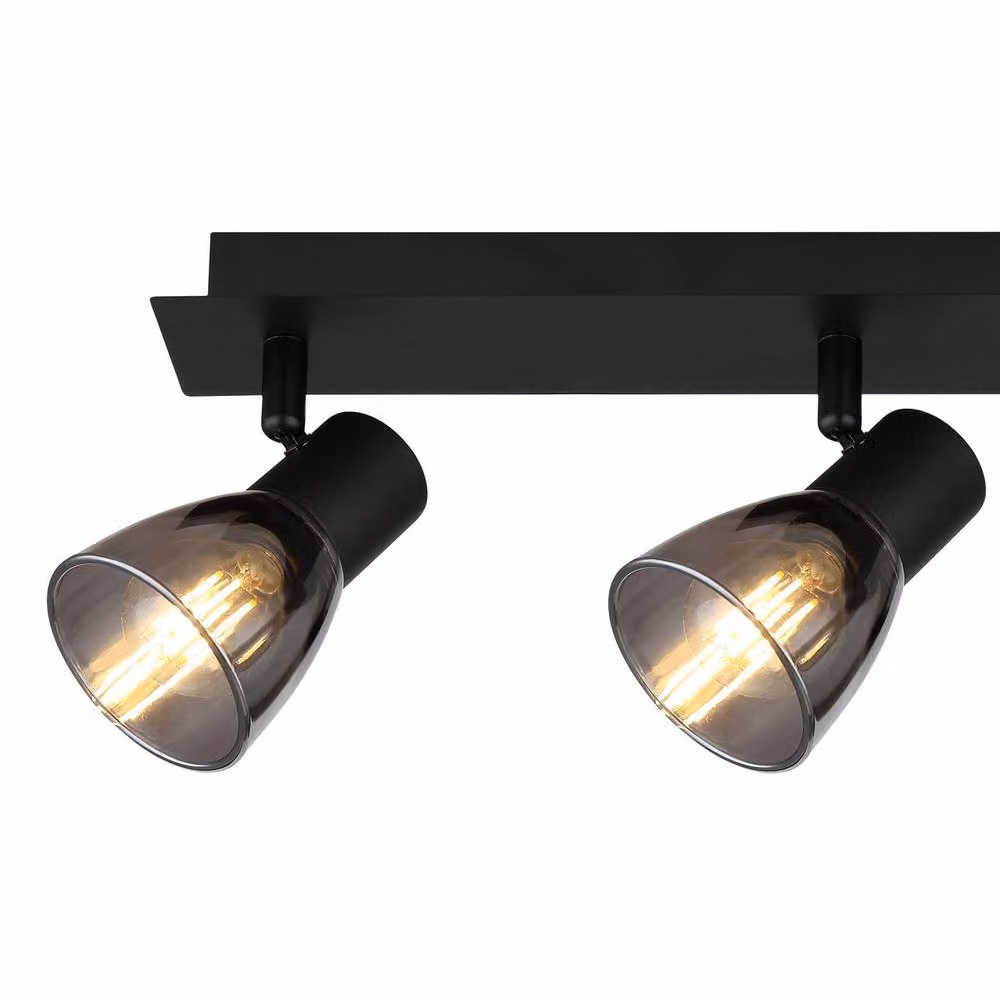 Globo Lighting Claude Ceiling Spotlight Bar in Black with Grey Glass Shades, 3x E14, W 120 cm x D 40 cm x H 15.5 cm – 6