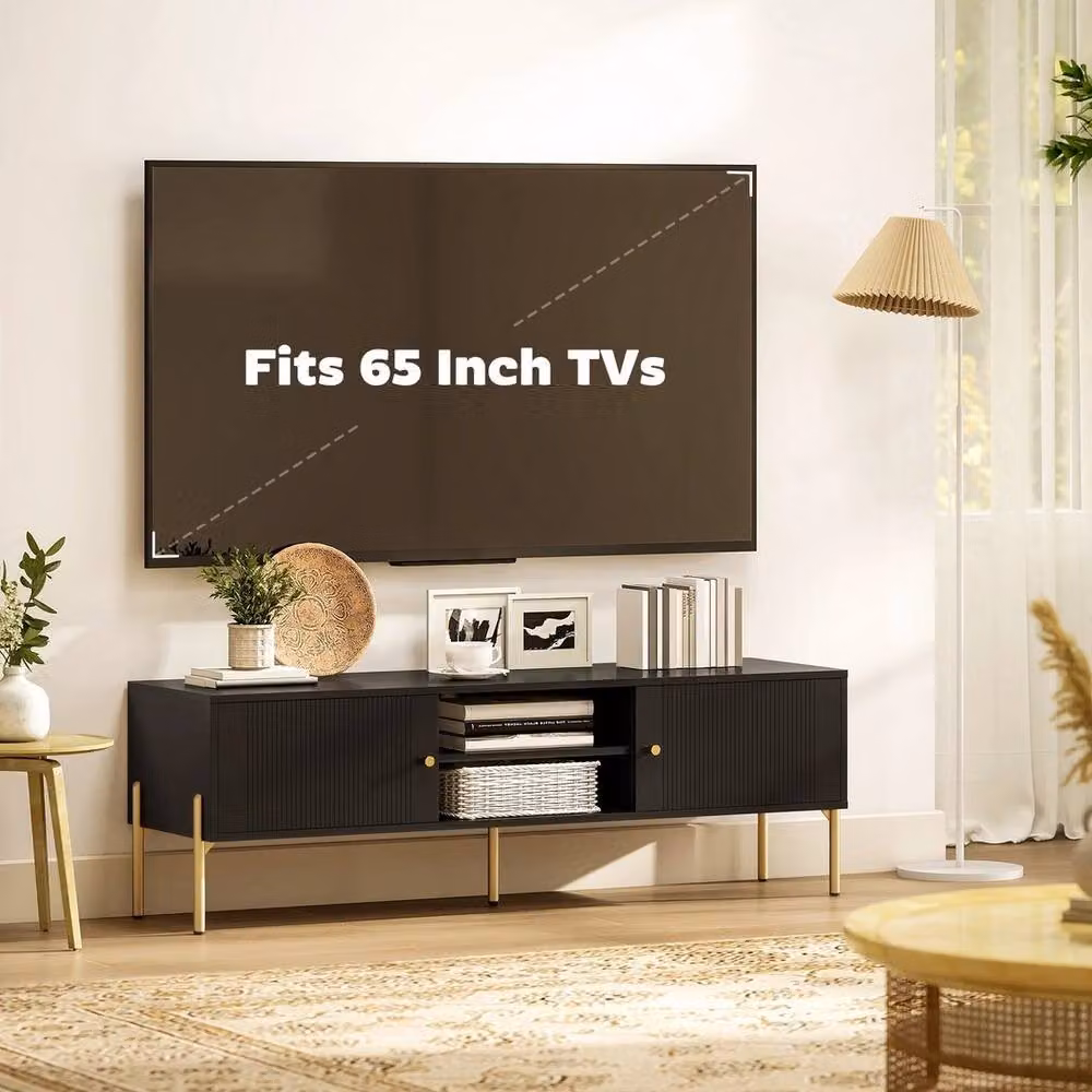 PAWNORA Modern Matt Black TV Stand for Televisions up to 65 Inch – 4