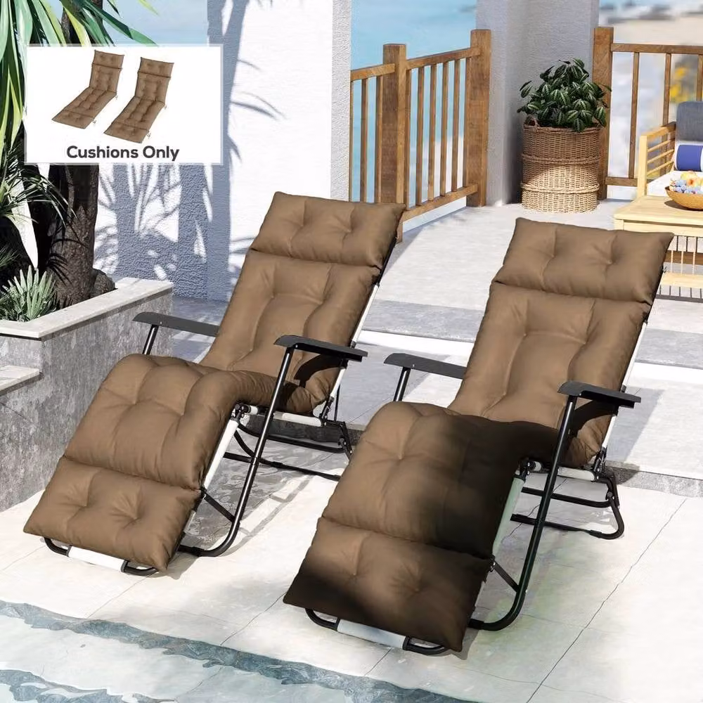 Kelvenix Set of 2 Modern Rectangular Garden Lounge Chair Cushions in Beige and Green Polyester Foam – 5