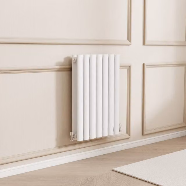 Banyetti Orva White Horizontal Double Oval Column Radiator, H: 60.0 cm x W: 41.3 cm