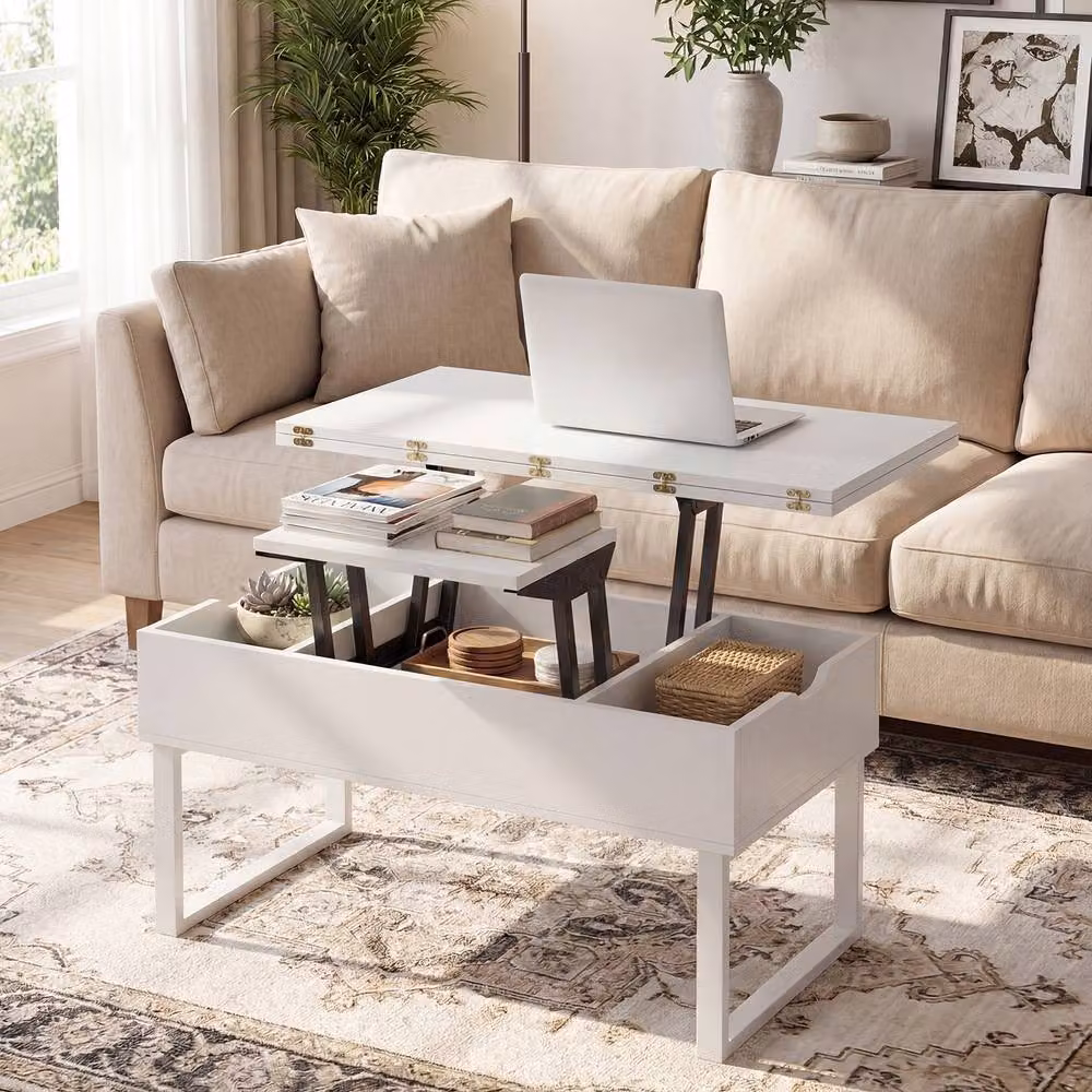 Costway 3-in-1 Convertible Lift Top Coffee Table in White – 2