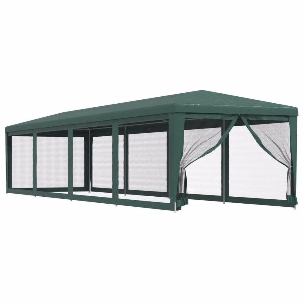 Berkfield Home Party Tent in Green with 10 Mesh Sidewalls, W/D/H: 12 x 3 x 2.6 m – 2
