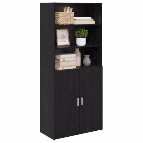 vidaXL Modern Highboard in Black Oak with Hinged Doors and Internal Shelves, W/D/H: 80 x 42.5 x 185 cm