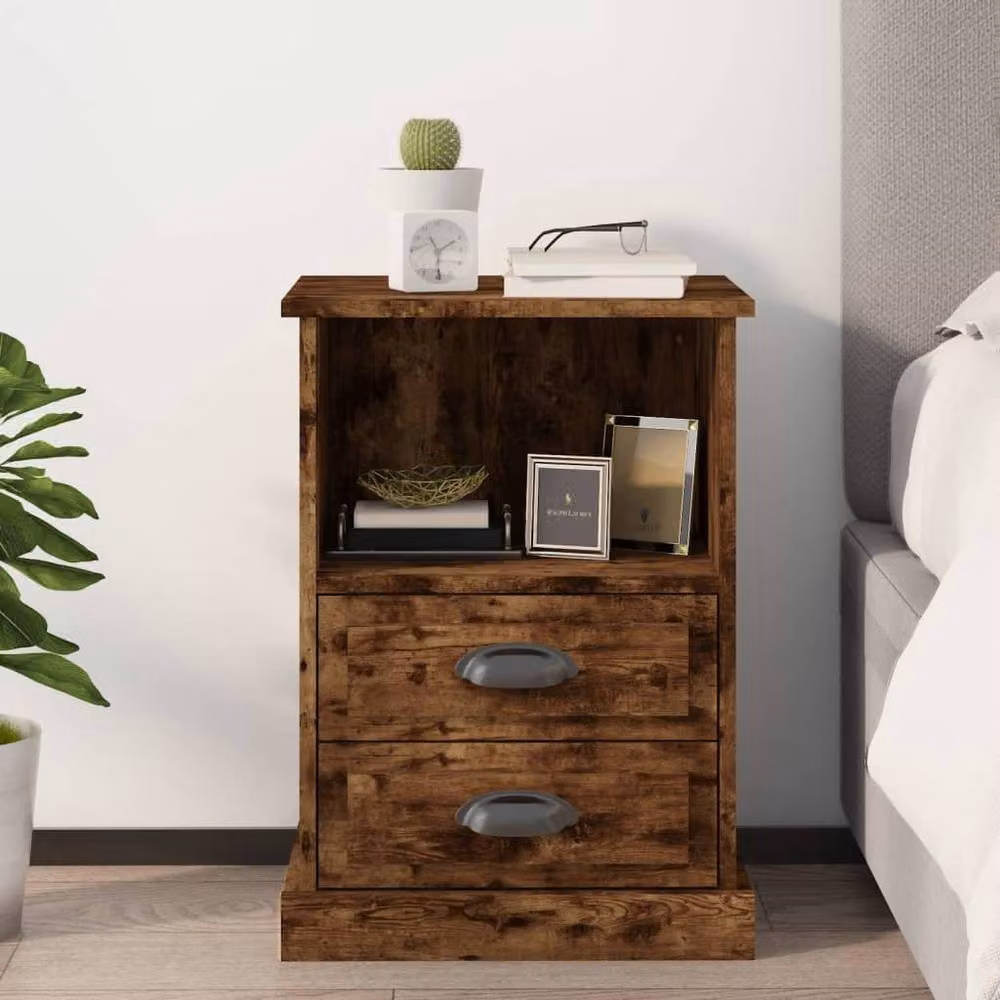 Berkfield Home Bedside Cabinet in Smoked Oak Brown, W/D/H: 43 x 36 x 60 cm – 2