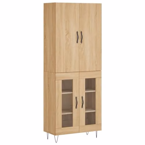vidaXL Highboard in Sonoma Oak with Glass Doors, W/D/H: 69.5 x 34 x 180 cm
