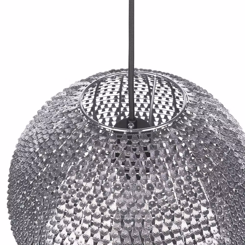 Wyld and Coco Silver Globe Pendant Light with Scale Shade – 4