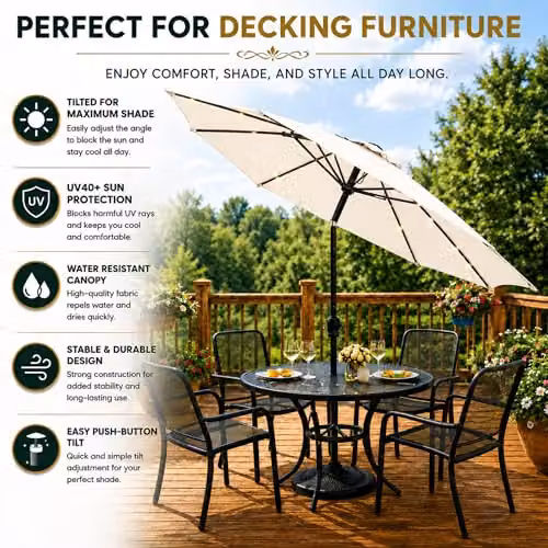 GlamHaus Tilting Garden Parasol with Solar LED Lights and Protective Cover, Beige – 7