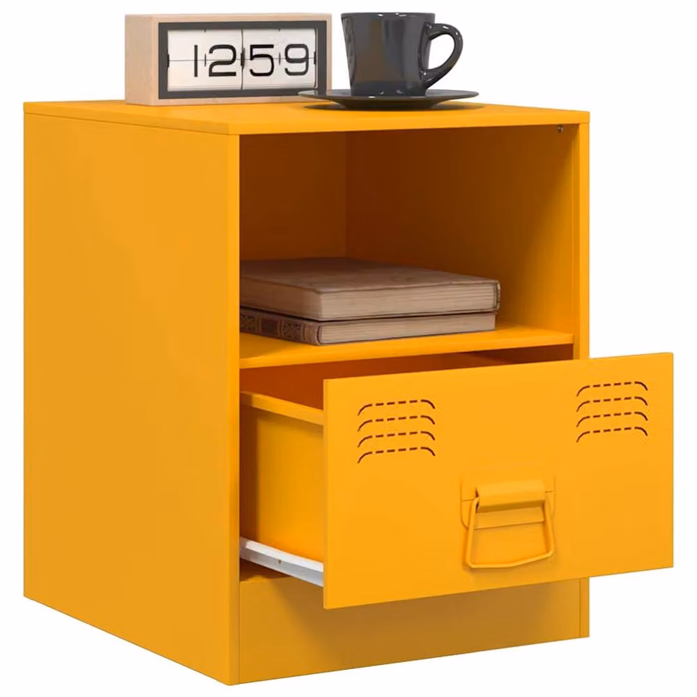 Berkfield Home Set of 2 Mustard Yellow Metal Bedside Cabinets, W/D/H: 34.5 x 39 x 44 cm – 2