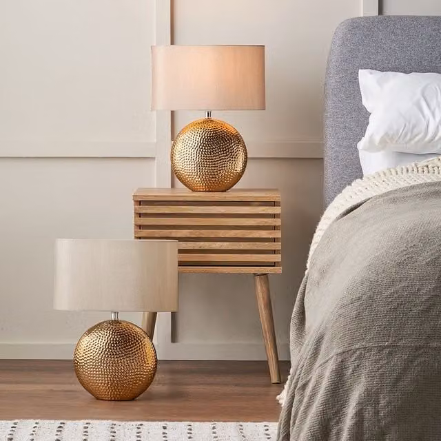 Ruma Set of 2 Mabel Bronze Dot Textured Ceramic Table Lamps – 1