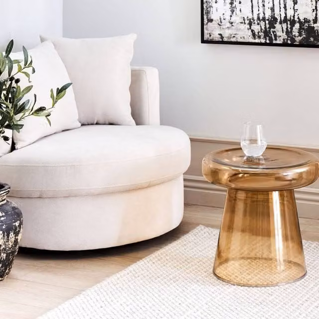 Wyld Haus Modern Round Glass Side Table in Brown, W/D/H: 39 x 39 x 39 cm – 1