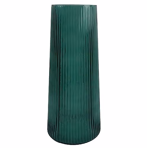 Leaf Designer Green Ridged Glass Tabletop Vase, Height: 28 cm