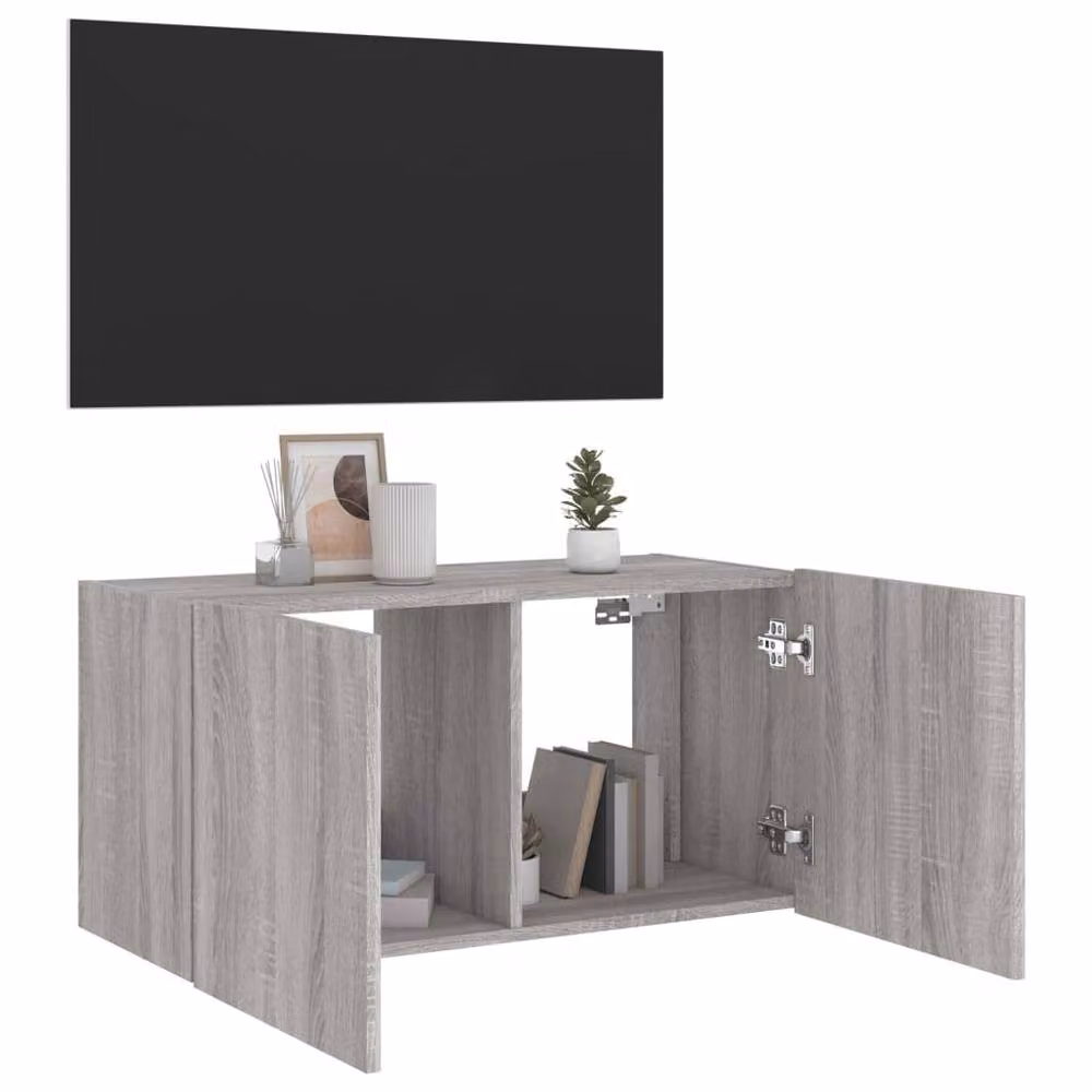 Berkfield Home TV Wall Cabinet with LED Lights in Grey Sonoma, W/D/H: 80 x 35 x 41 cm – 4