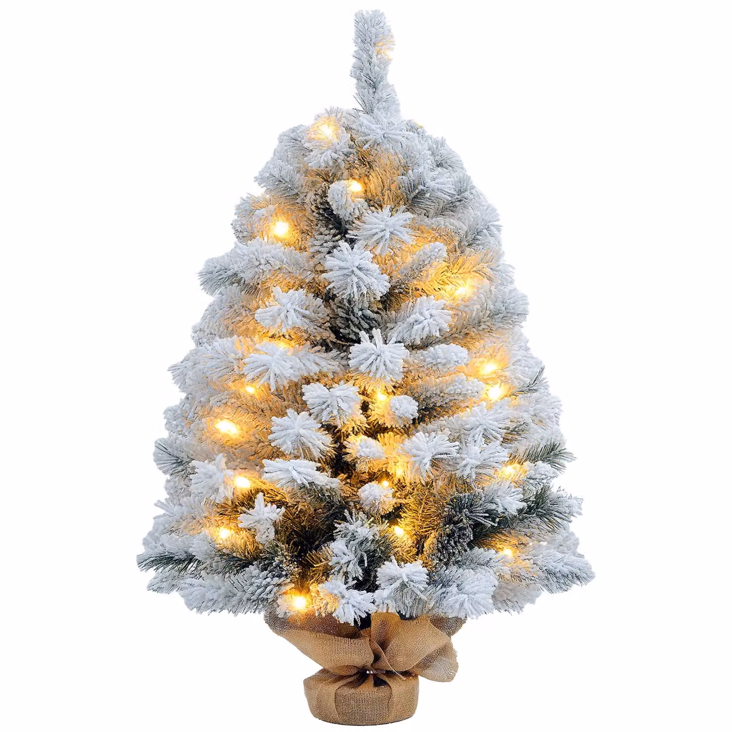 HOMCOM 3ft Tabletop Artificial Christmas Tree with LED Lights and Concrete Base in Green and White – 2