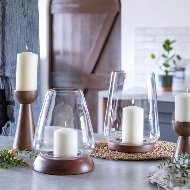 Ivyline Harvey Walnut Tapered Dome Tabletop Lantern, Brown, H 25.5 cm x D 20 cm