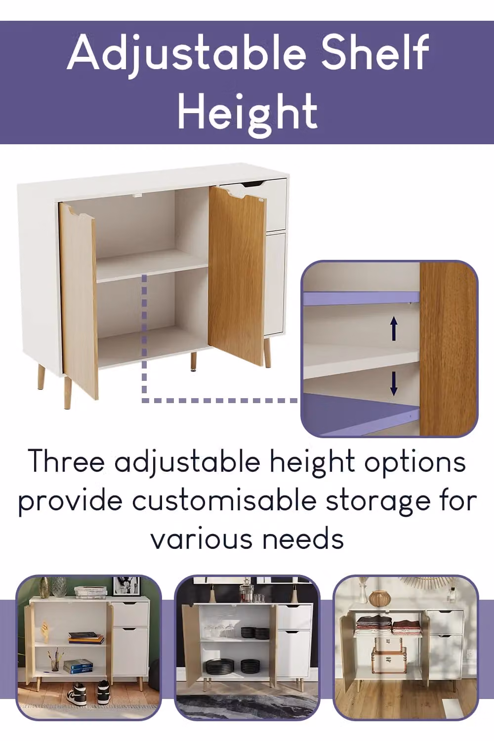 Vida Designs Modern 3 Door and 1 Drawer Sideboard in Light Oak and White, MDF and Solid Pine – 4