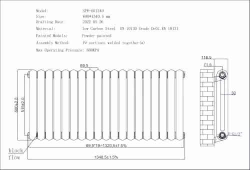 UK Radiators Sherwood Anthracite Round Top Column Radiator, W: 134 cm, H: 60 cm – 3