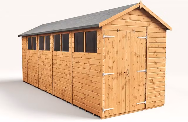 Empire 6x18 Modular Apex Garden Shed with Double Doors and Windows, Brown