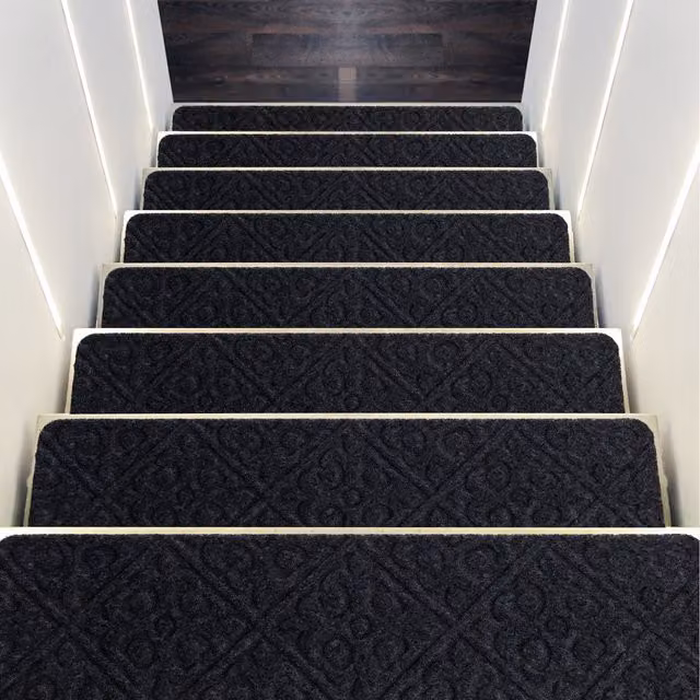 COSTWAY 15-Piece Non-Slip Grey Polyester Carpet Stair Mats with Sound Dampening and Easy Care Properties