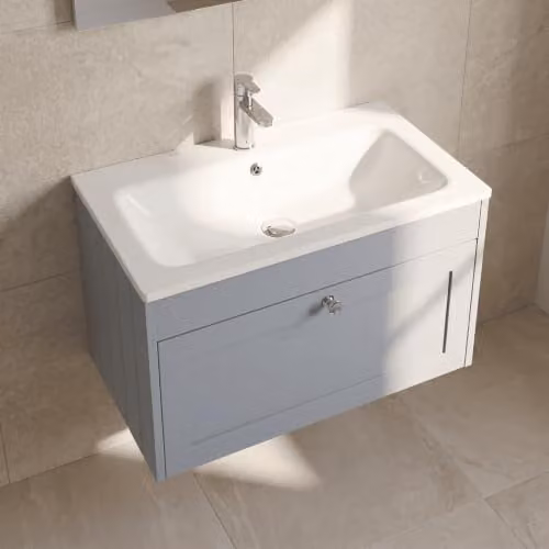 Balterley Wall Hung Grey Bathroom Vanity Unit with Rectangular Basin and Soft Close Single Drawer, W: 80 cm, D: 45.3 cm, H: 43.1 cm – 2
