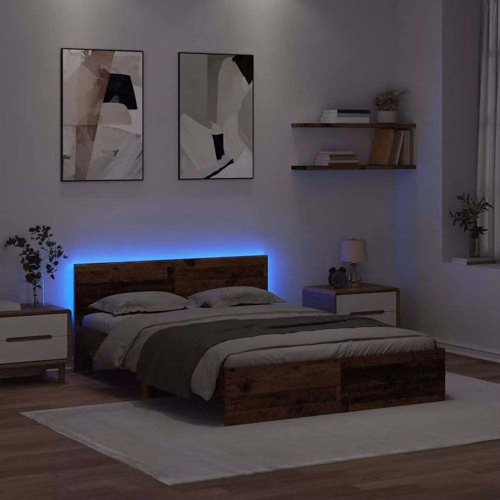 Berkfield Home Modern Bed Frame with Headboard in Brown Engineered Wood, W/D/H: 120 x 200 cm – 4