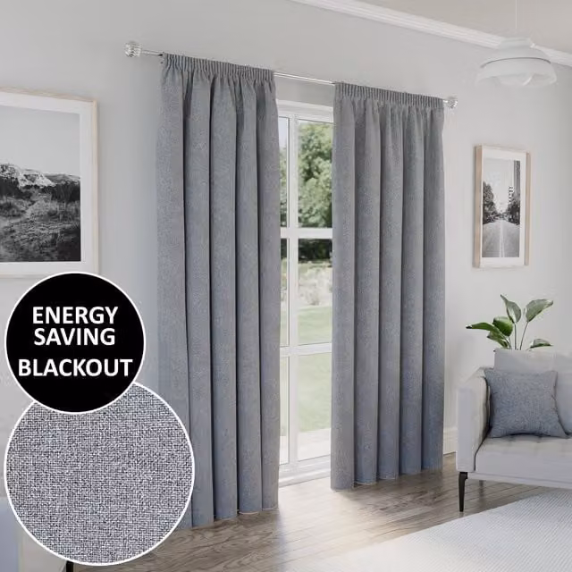 Enhanced Living Grey Thermal Blackout Pencil Pleat Curtains, Width: 229 cm, Height: 274 cm