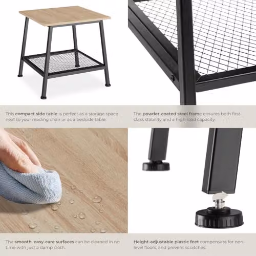 tectake Industrial Design Side Table with Wood-look Top and Steel Frame, W/D/H: 45.5 x 45.5 x 47 cm, Brown and Black – 5