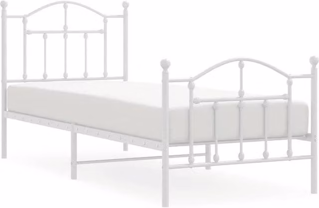 Berkfield Home Metal Bed Frame with Headboard and Footboard in White, W/D/H: 90 x 200 cm