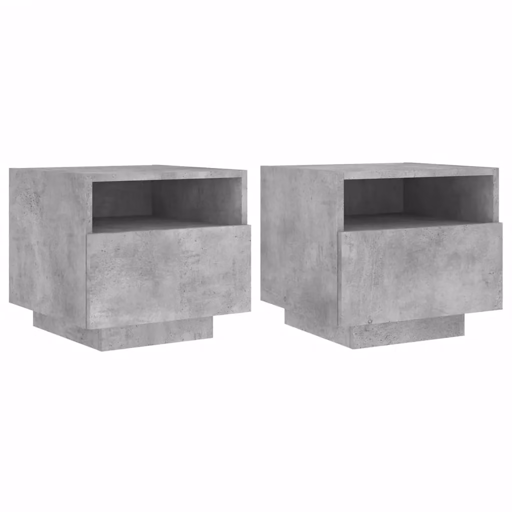 Berkfield Home Set of 2 Modern Bedside Cabinets with Integrated LED Lights in Concrete Grey, W/D/H: 40 x 39 x 37 cm – 2
