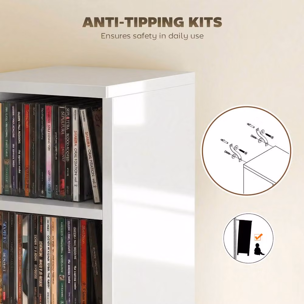STILVORA Set of 2 White CD Storage Units with Adjustable Shelves – 6