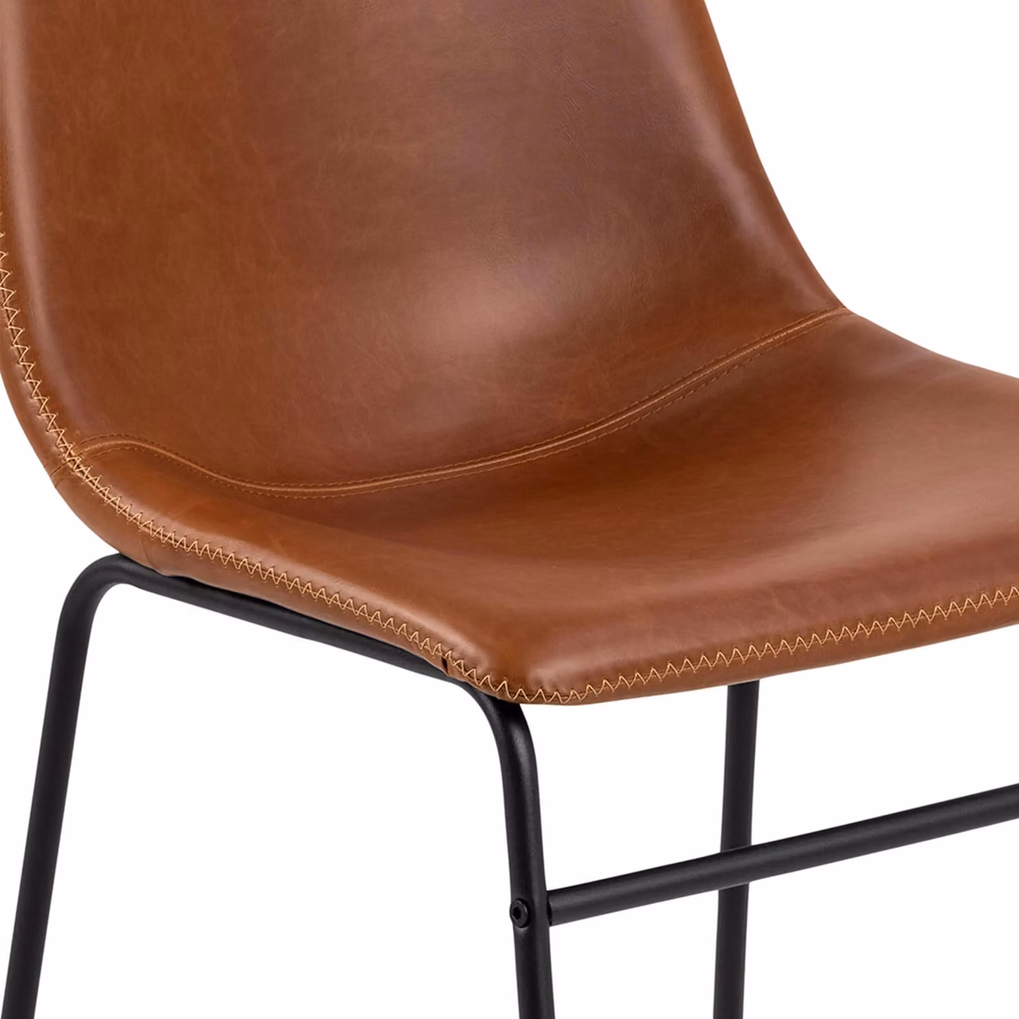 Furniture To Go Oregon Dining Chair in Brown PU Leather with Cream Stitching and Cantilever Metal Base – 6