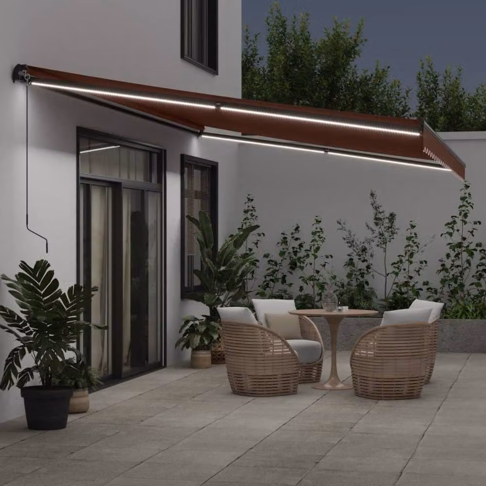 Berkfield Home Manual Retractable Awning with LEDs in Brown, W: 500 cm, D: 300 cm – 3