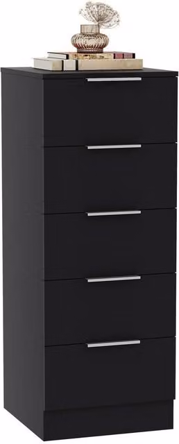 Kelvenix Modern 5 Drawer Narrow Black Bedroom Chest
