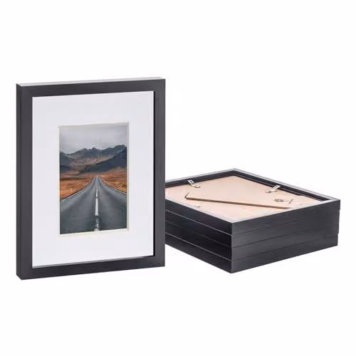 Nicola Spring Pack of 5 Black Rectangular Photo Frames with White Mounts for 10x15 cm Photos – 1