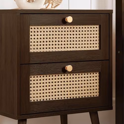 Birlea Croxley 2 Drawer Rattan Bedside Table in Walnut – 3